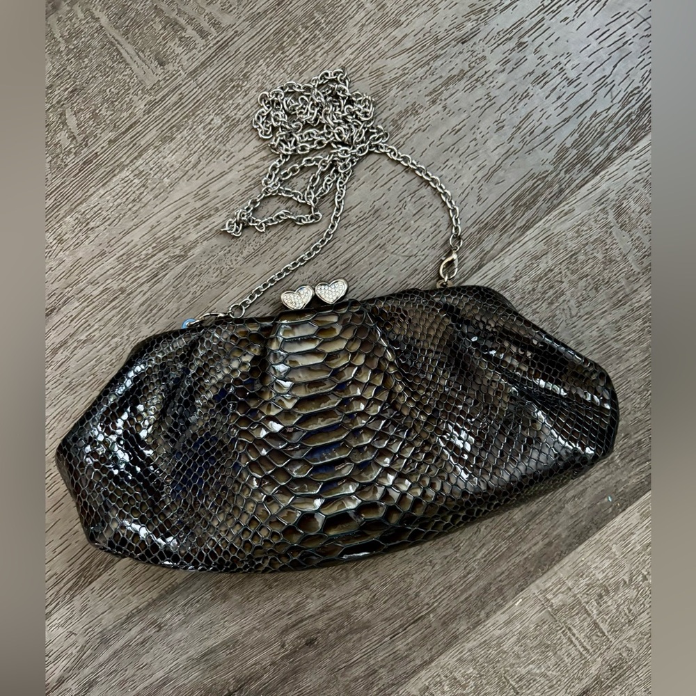 Brighton Snakeskin Clutch Shoulder Bag Chain Strap